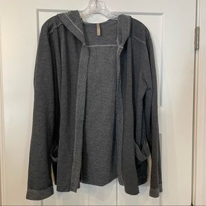 NWOT Mona B Grey Fleece Hooded Open Sweatshirt